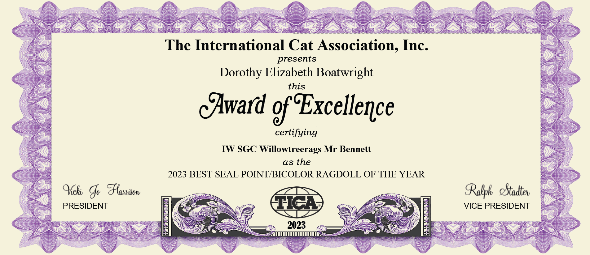 AWARD OF EXCELLENCE BEST SEAL POINT BICOLOR RAGDOLL OF THE YEAR IN 2023 INTERNATIONALLY WILLOWTREE RAGDOLLS MASTERPIECE RAGDOLLS